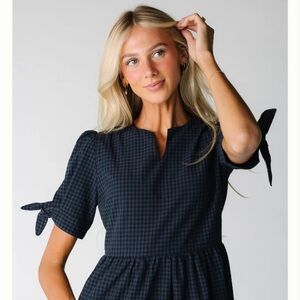 Brass & Roe The Claire tie sleeve gingham dress